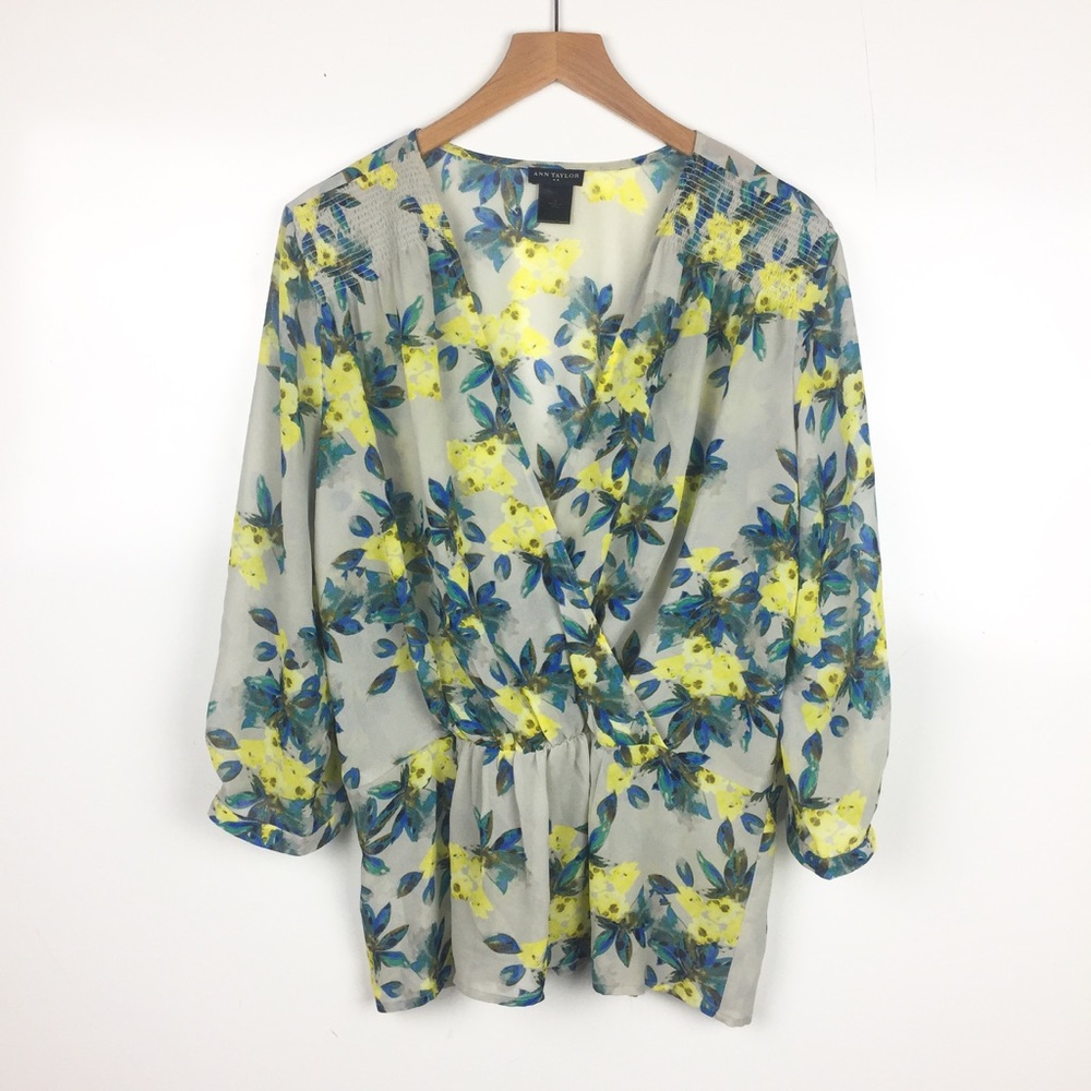 Ann Taylor Factory Floral Faux Wrap Blouse